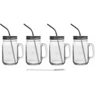 [아마존베스트]Mason Jar Mugs with Glass Handles and Metal Straws, Brimley 16oz Drinking Glasses Set of 4