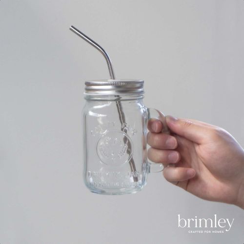  [아마존베스트]Mason Jar Mugs with Glass Handles and Metal Straws, Brimley 16oz Drinking Glasses Set of 4
