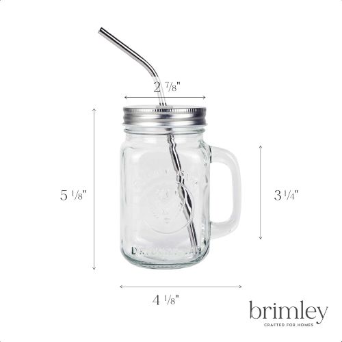  [아마존베스트]Mason Jar Mugs with Glass Handles and Metal Straws, Brimley 16oz Drinking Glasses Set of 4