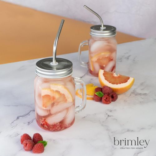  [아마존베스트]Mason Jar Mugs with Glass Handles and Metal Straws, Brimley 16oz Drinking Glasses Set of 4