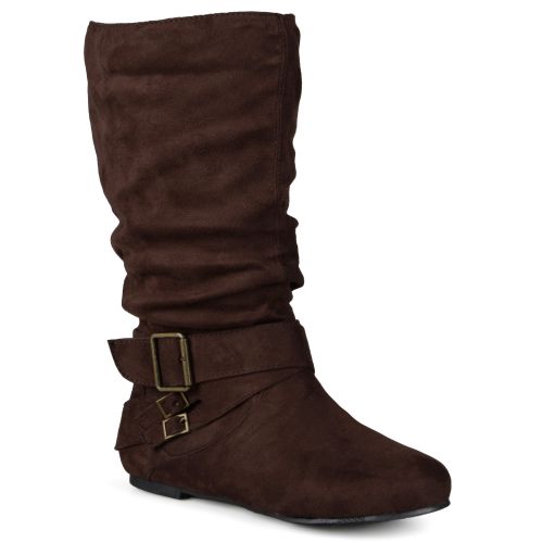  Brinley Co. Womens Wide-Calf Buckle Mid-Calf Slouch Boots