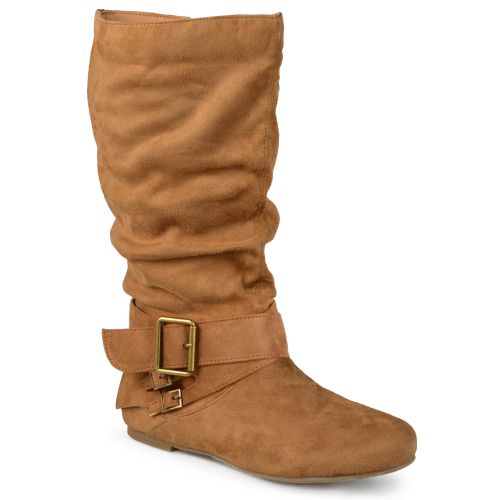  Brinley Co. Womens Wide-Calf Buckle Mid-Calf Slouch Boots
