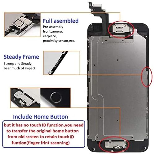  [아마존베스트]Brinonac For iPhone 6 Display LCD Touch Screen Complete Replacement Screen Pre-Installed Front Camera Earpiece Speaker Proximity Sensor with Tool, Black