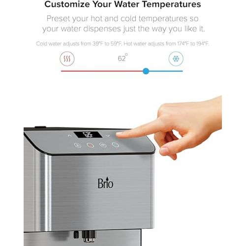  Brio Moderna Self Cleaning Bottleless Water Cooler Dispenser with Filtration - Adjustable Temperature - Digital Clock - LED Nightlight - Tri Temp Hot, Cold, and Room
