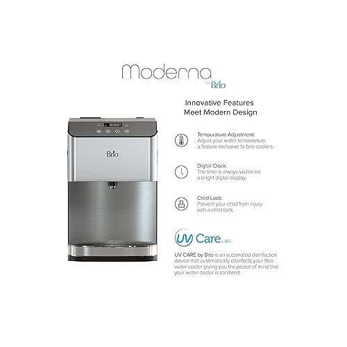  Brio Moderna Self-Cleaning Bottleless Countertop Water Cooler Dispenser - with 3-Stage Water Filter and Installation Kit, Tri Temp Dispense, and LED Night Light - UL/Energy Star Approved