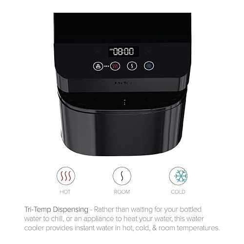  Brio Moderna UV Self Cleaning Bottleless Water Cooler Dispenser with Filtration - Adjustable Temperature - Digital Clock - LED Nightlight - Tri Temp Hot, Cold, and Room, Black Stainless Steel