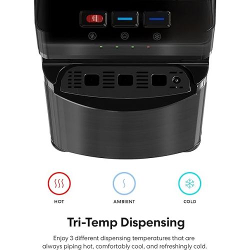  Brio Self Cleaning Bottom Loading Water Cooler Water Dispenser - Black Stainless Steel - 3 Temperature Settings - Hot, Room & Cold Water