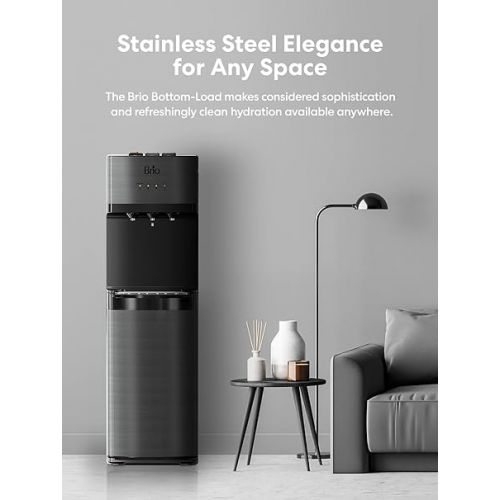  Brio Self Cleaning Bottom Loading Water Cooler Water Dispenser - Black Stainless Steel - 3 Temperature Settings - Hot, Room & Cold Water