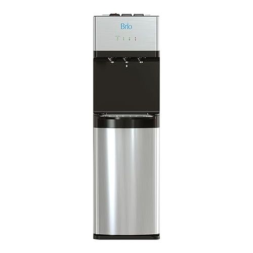  Brio 520 Bottleless Water Cooler Dispenser with 2 Stage Filtration - Self Cleaning, Hot Cold and Room Temperature Water. 2 Free Extra Replacement Filters Included - UL Approved