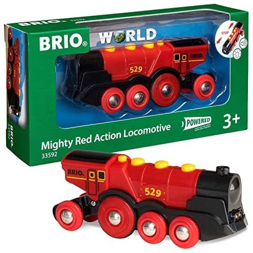  [아마존베스트]Brio World 33592 Mighty Red Action Locomotive | Battery Operated Toy Train with Light and Sound Effects for Kids Age 3 and Up