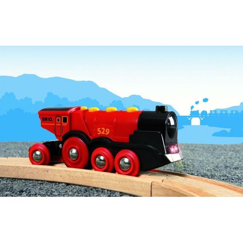  [아마존베스트]Brio World 33592 Mighty Red Action Locomotive | Battery Operated Toy Train with Light and Sound Effects for Kids Age 3 and Up