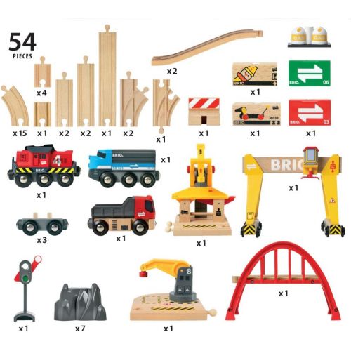  BRIO 33097 Cargo Railway Deluxe Set | 54 Piece Train Toy with Accessories and Wooden Tracks for Kids Age 3 and Up