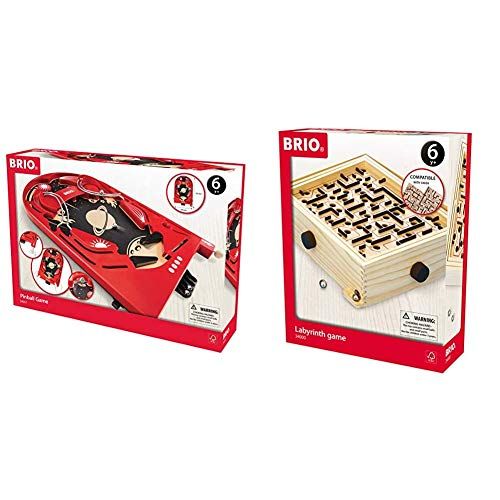  BRIO 34017 Pinball Game A Classic Vintage, Arcade Style Tabletop Game for Kids and Adults Ages 6 and Up,Red & Labyrinth Game A Classic Favorite for Kids Age 6 and Up with Over 3 Mi