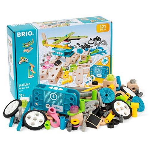  Brio Builder 34591 - Builder Motor Set - 120 Piece Construction Set STEM Toy with Wood and Plastic Pieces and a Motor for Kids Age 3 and Up