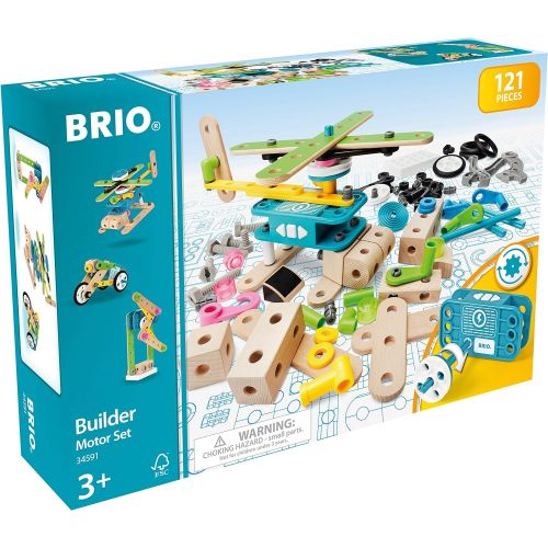  Brio Builder 34591 - Builder Motor Set - 120 Piece Construction Set STEM Toy with Wood and Plastic Pieces and a Motor for Kids Age 3 and Up
