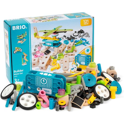  Brio Builder 34591 - Builder Motor Set - 120 Piece Construction Set STEM Toy with Wood and Plastic Pieces and a Motor for Kids Age 3 and Up