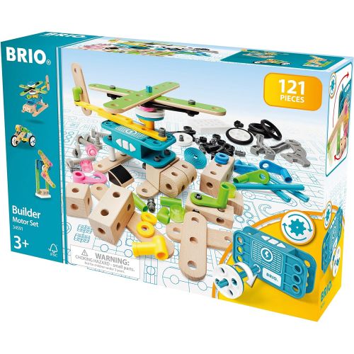  Brio Builder 34591 - Builder Motor Set - 120 Piece Construction Set STEM Toy with Wood and Plastic Pieces and a Motor for Kids Age 3 and Up