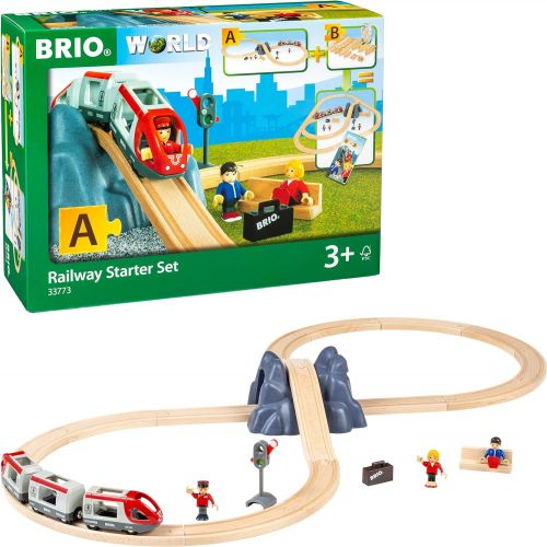  BRIO World - 33773 Railway Starter Set | 26 Piece Toy Train with Accessories and Wooden Tracks for Kids Age 3 and Up