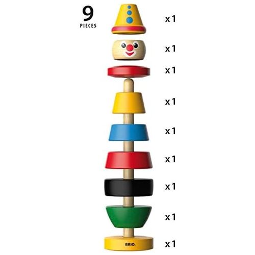  BRIO Infant & Toddler 30120 - Stacking Clown - 9 Piece Wood Stacking Toy for Kids Ages 1 and Up