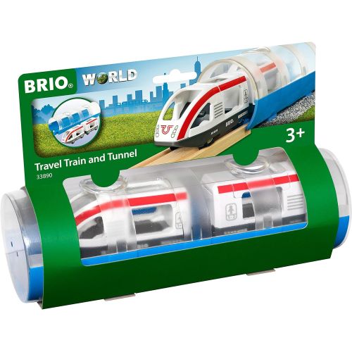  Brio World 33890 - Travel Train & Tunnel - 3 Piece Wooden Toy Train Set for Kids Age 3 and Up