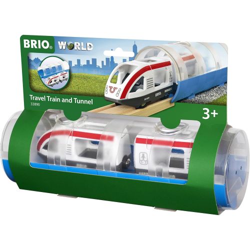  Brio World 33890 - Travel Train & Tunnel - 3 Piece Wooden Toy Train Set for Kids Age 3 and Up