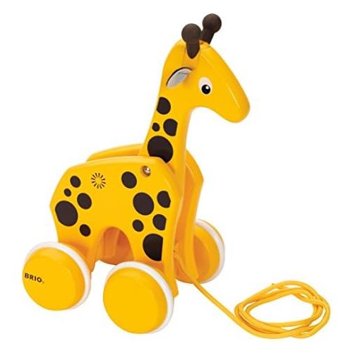  BRIO 30200 Infant & Toddler - Pull Along Giraffe Wood Baby Toy with Bobbing Head for Kids Ages 1 and up, Yellow/Brown