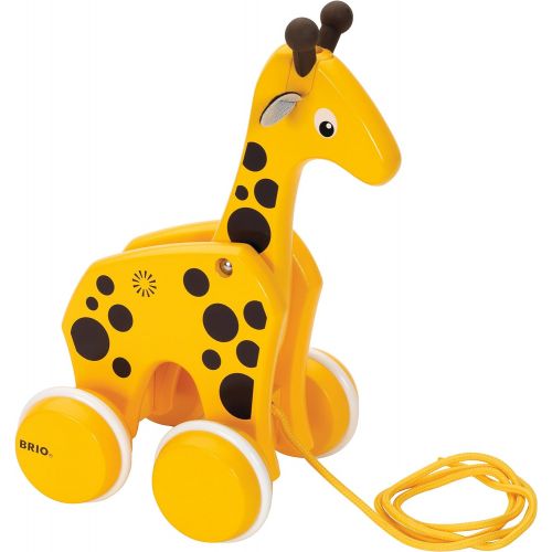  BRIO 30200 Infant & Toddler - Pull Along Giraffe Wood Baby Toy with Bobbing Head for Kids Ages 1 and up, Yellow/Brown