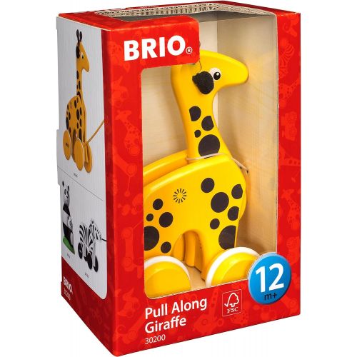  BRIO 30200 Infant & Toddler - Pull Along Giraffe Wood Baby Toy with Bobbing Head for Kids Ages 1 and up, Yellow/Brown