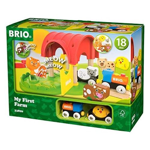  Brio World - 33826 My First Farm | 12 Piece Wooden Toy Train Set for Kids Ages 18 Months and Up