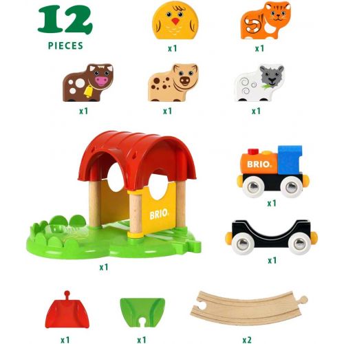  Brio World - 33826 My First Farm | 12 Piece Wooden Toy Train Set for Kids Ages 18 Months and Up