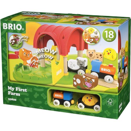  Brio World - 33826 My First Farm | 12 Piece Wooden Toy Train Set for Kids Ages 18 Months and Up