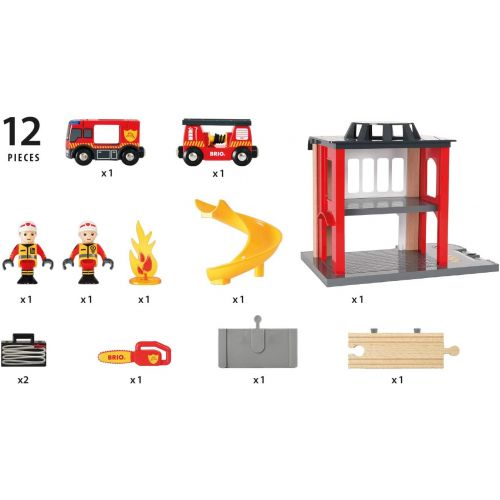  BRIO World - 33833 Central Fire Station | 12 Piece Toy for Kids with Fire Truck and Accessories for Kids Ages 3 and Up