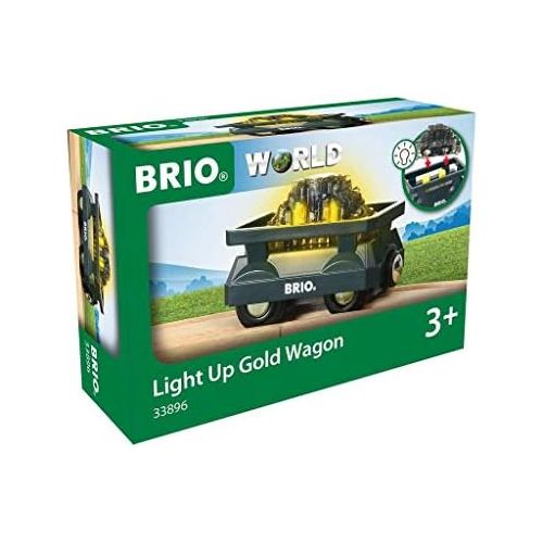  Brio World - 33896 Light Up Gold Wagon | 2 Piece Wagon Toy for Kids Ages 3 and Up