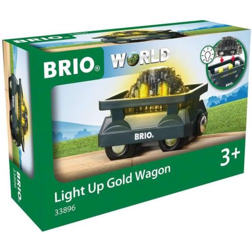  Brio World - 33896 Light Up Gold Wagon | 2 Piece Wagon Toy for Kids Ages 3 and Up