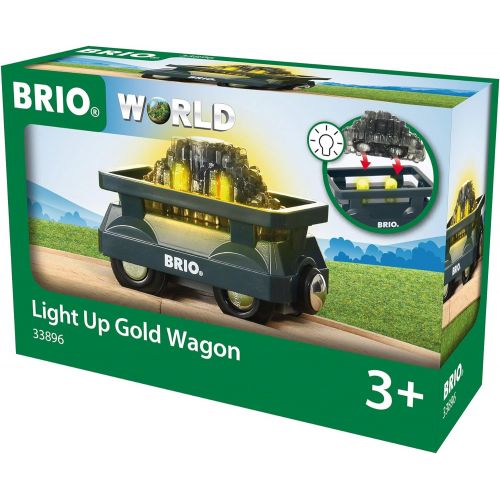  Brio World - 33896 Light Up Gold Wagon | 2 Piece Wagon Toy for Kids Ages 3 and Up