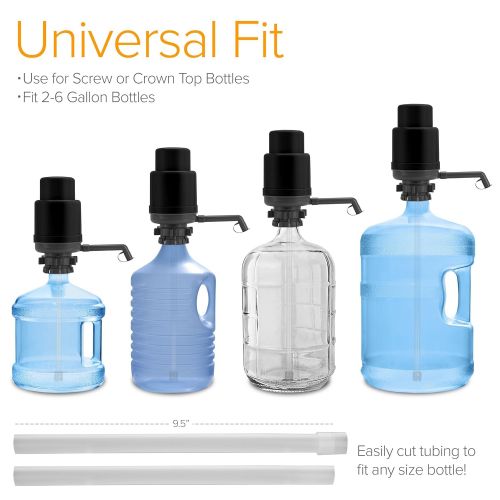  Brio Universal Manual Drinking Water Pump - Fits Most 5-6 Gallon Water Bottles Including Glass (Grey/Black)