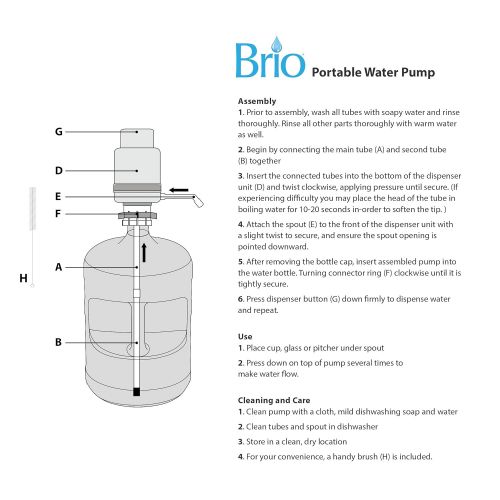  Brio Universal Manual Drinking Water Pump - Fits Most 5-6 Gallon Water Bottles Including Glass (Grey/Black)