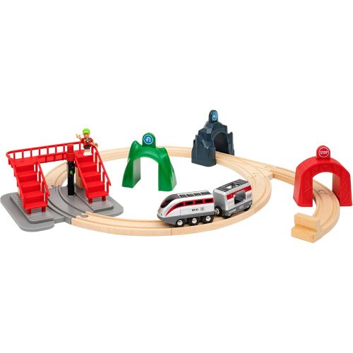  Brio World Smart Tech 33873 - Large Smart Engine Set with Action Tunnels, Includes 17 Pieces, Smart Engine and Tunnels, Wooden Tracks for Wooden Train, Railway