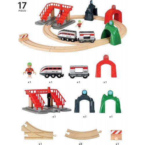  Brio World Smart Tech 33873 - Large Smart Engine Set with Action Tunnels, Includes 17 Pieces, Smart Engine and Tunnels, Wooden Tracks for Wooden Train, Railway