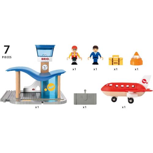  Brio Airport with Control Tower Wooden Train, Blue