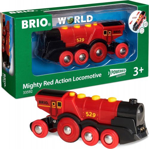  Brio Mighty Action Locomotive Toy Train, Red - Battery Operated Toy Train With Light and Sound Effects