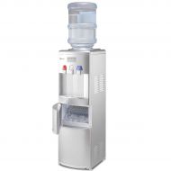Brio Costway 2-in-1 Water Cooler Dispenser with Built-in Ice Maker Freestanding Hot Cold Top Loading Water Dispenser 27LB/24H Ice Machine with Child Safety Lock, Silver