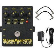 Tech 21 SansAmp GT2 Tube Amp Emulator Pedal Bundle with 2 Patch Cables and Power Supply