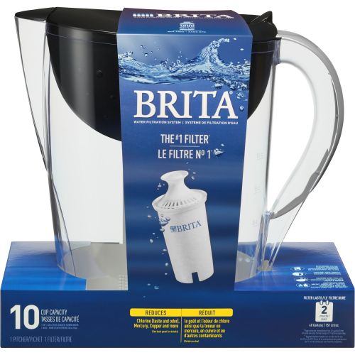  Brita Pacifica Water Filtration Pitcher with 1 Filter, 10-Cup, BPA Free, Black