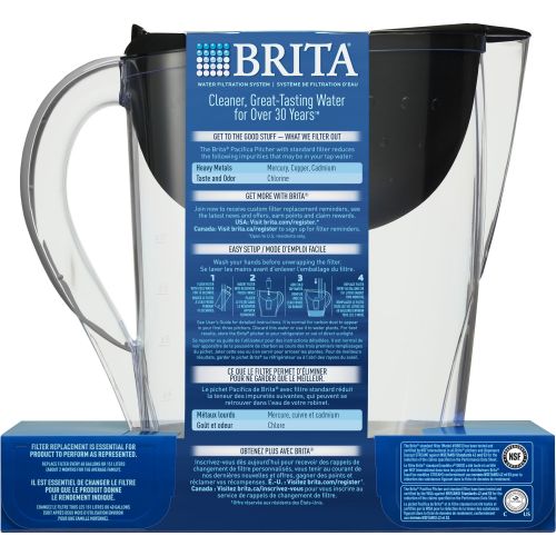  Brita Pacifica Water Filtration Pitcher with 1 Filter, 10-Cup, BPA Free, Black