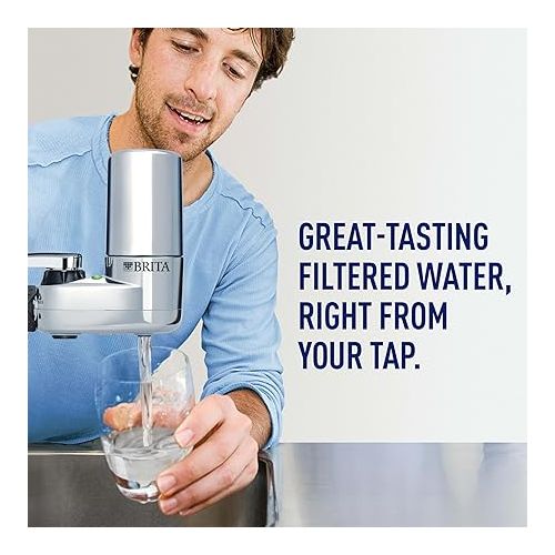  Brita Basic Faucet Mount Water Filtration System, BPA-Free Faucet Water Purifier for Sink, Filter Replaces 2,250 Plastic Water Bottles a Year, Lasts Four Months, Includes 1 System/2 Filters, Chrome