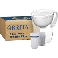 Brita Refillable Water Filtration System with Large 10 Cup Pitcher, Tahoe, White, and 1 Refillable Filter