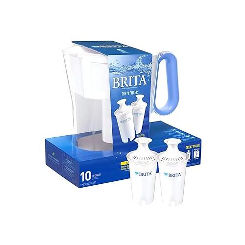  Brita Wave Filtered Water Filter Pitcher 10 Cup Capacity Includes 2 Filters - Blue