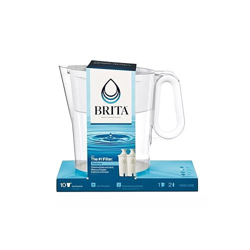  Brita Large 10 Cup Water Filter Pitcher with Smart Light Filter Reminder and 2 Standard Filtes, Made Without BPA, White (Packaging May Vary) (1512822)