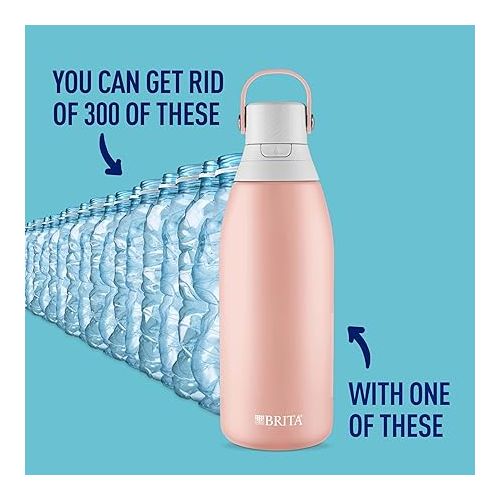  Brita Stainless Steel Premium Filtering Water Bottle, BPA-Free, Replaces 300 Plastic Water Bottles, Filter Lasts 2 Months or 40 Gallons, Includes 1 Filter, Kitchen Accessories, Rose - 32 oz.